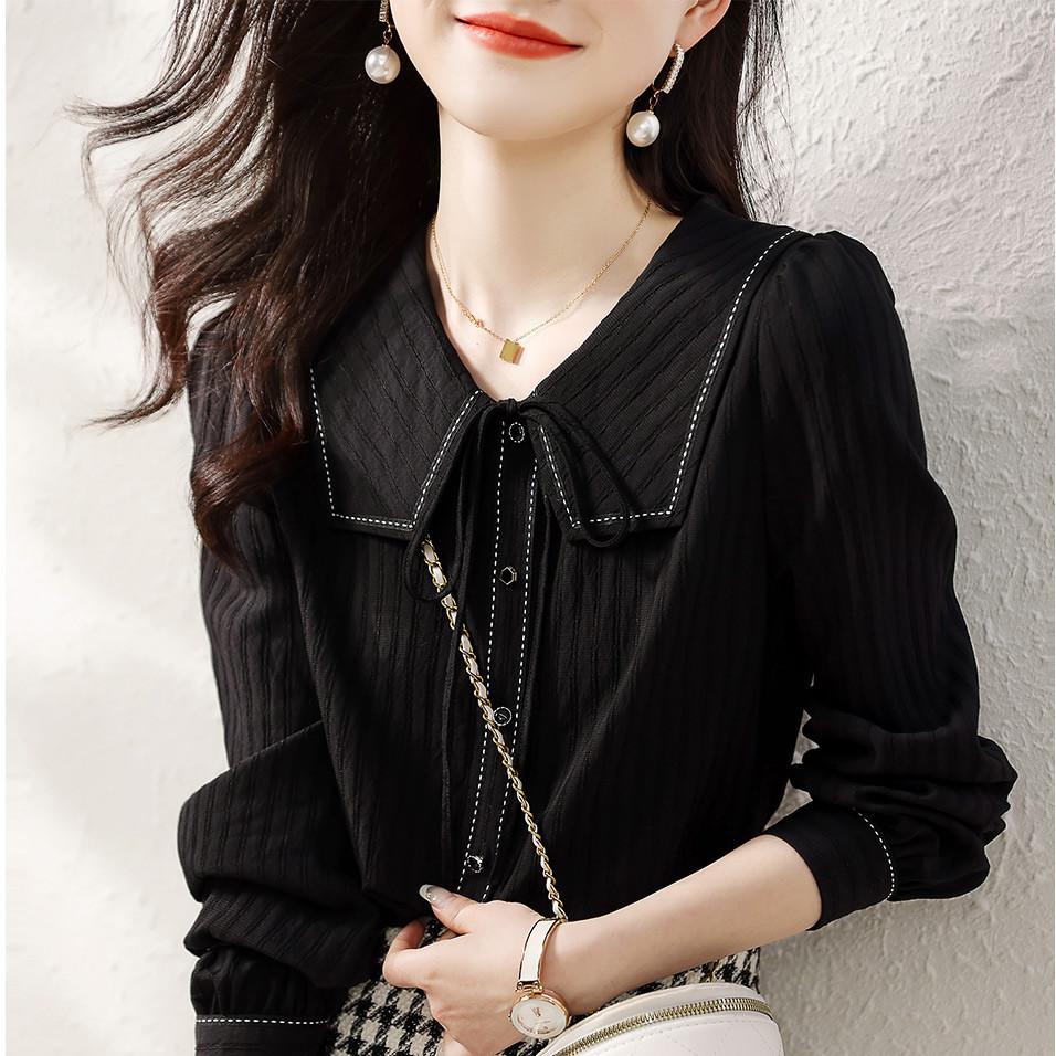 氣質撞色減齡海軍領長袖襯衫