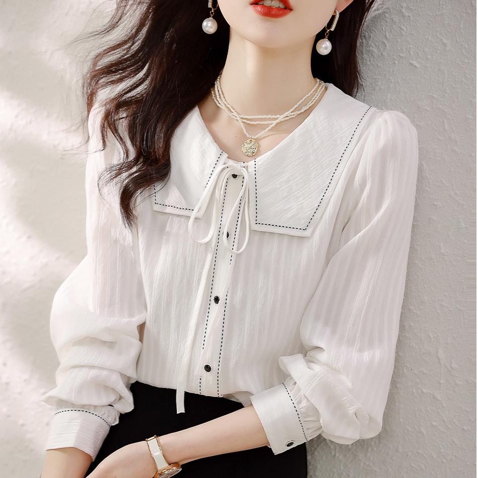 氣質撞色減齡海軍領長袖襯衫