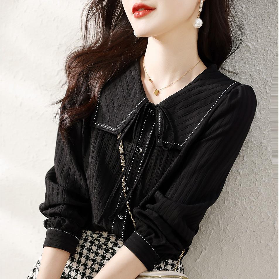 氣質撞色減齡海軍領長袖襯衫