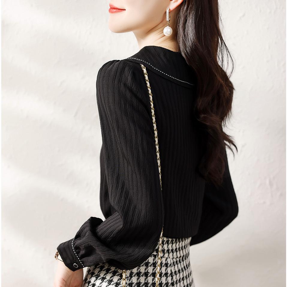 氣質撞色減齡海軍領長袖襯衫