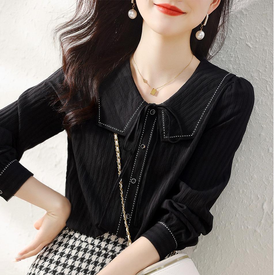 氣質撞色減齡海軍領長袖襯衫