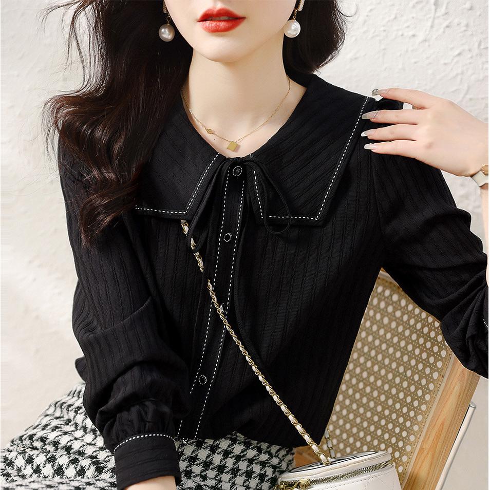 氣質撞色減齡海軍領長袖襯衫