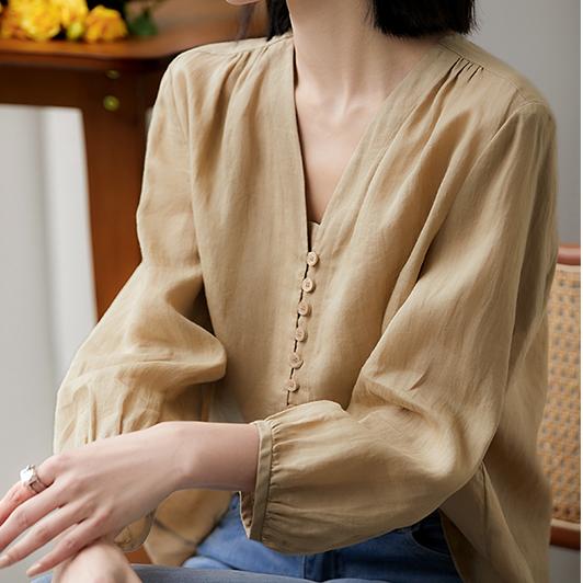 韓版純色九分泡泡袖襯衫
