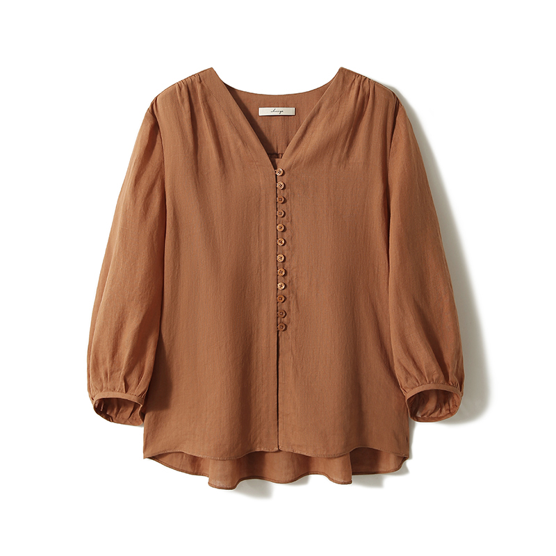 韓版純色九分泡泡袖襯衫