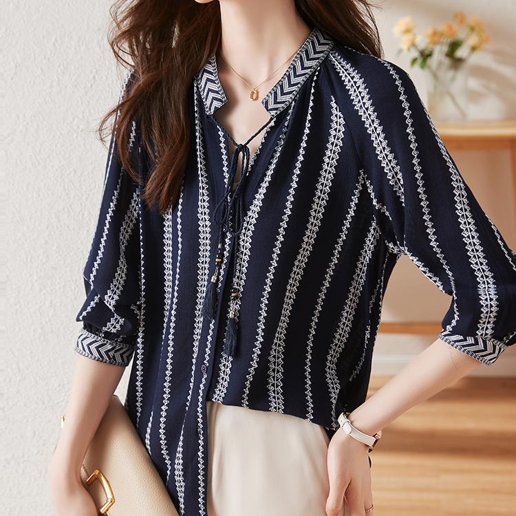 氣質條紋長袖雪紡襯衫