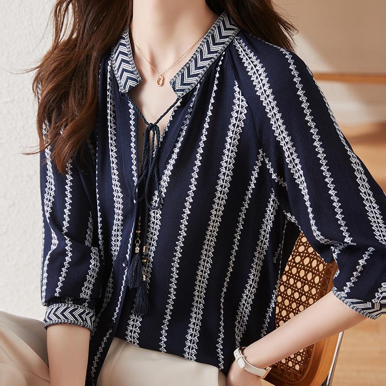 氣質條紋長袖雪紡襯衫