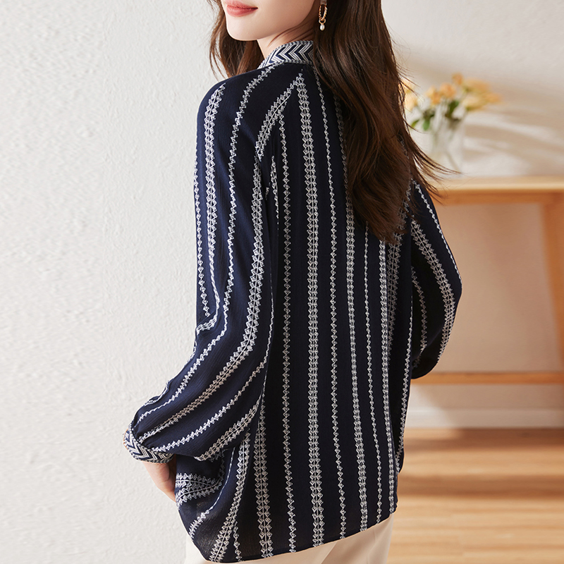 氣質條紋長袖雪紡襯衫