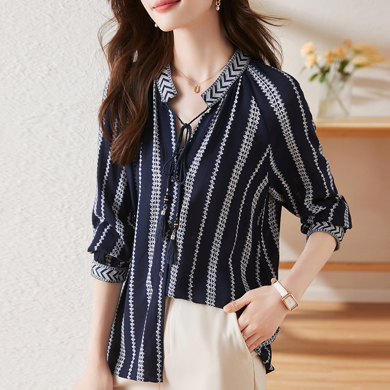 氣質條紋長袖雪紡襯衫