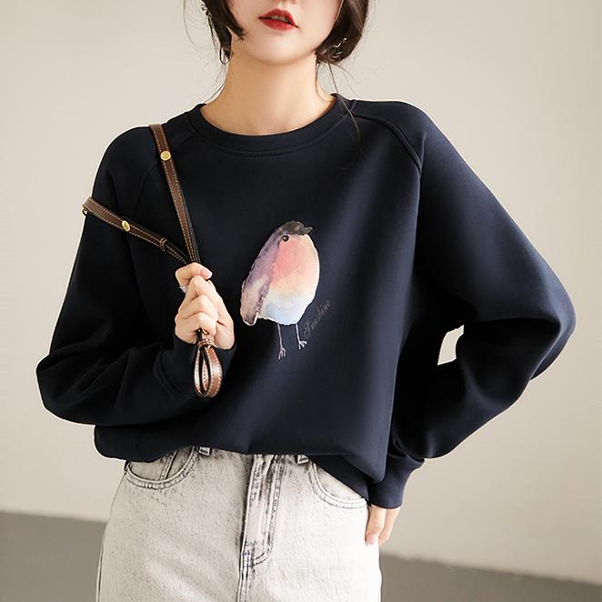休閑小鳥印花圓領衛衣