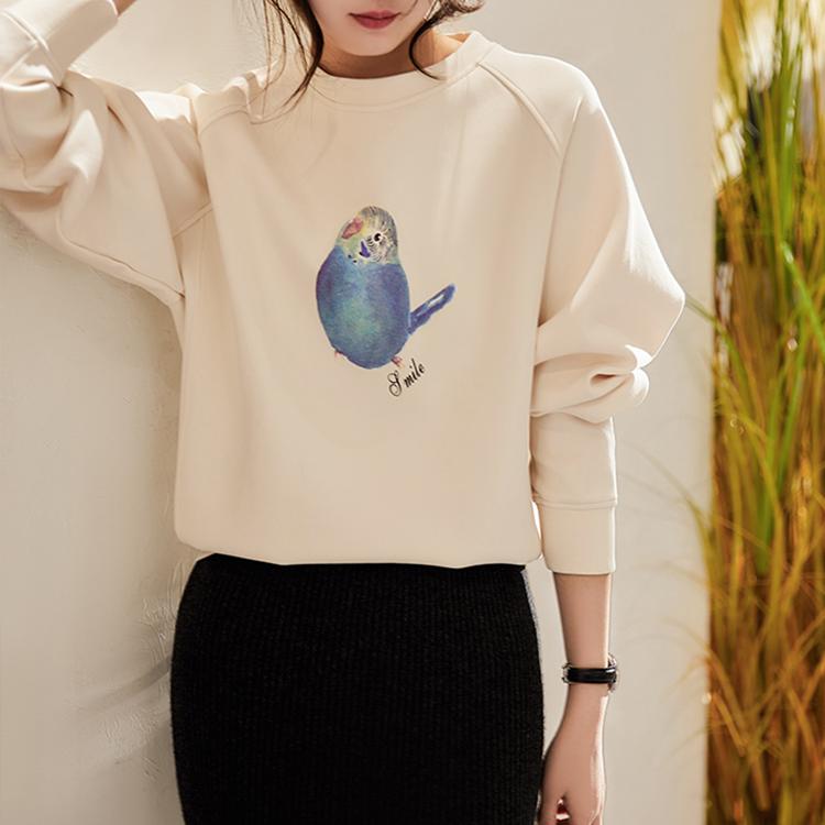 休閑小鳥印花圓領衛衣