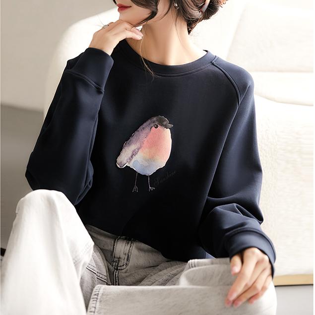 休閑小鳥印花圓領衛衣