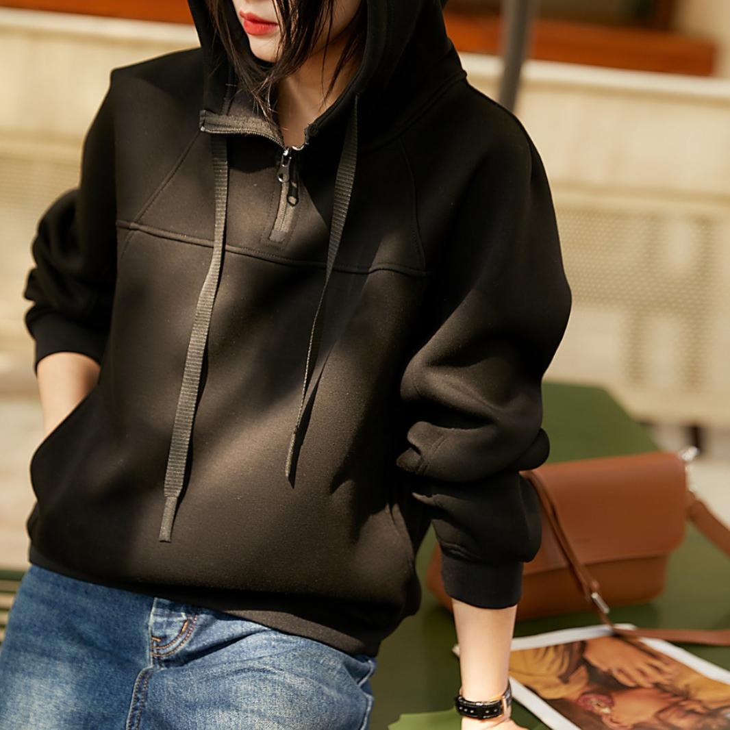 設計感純色立裁輪廓連帽衛衣