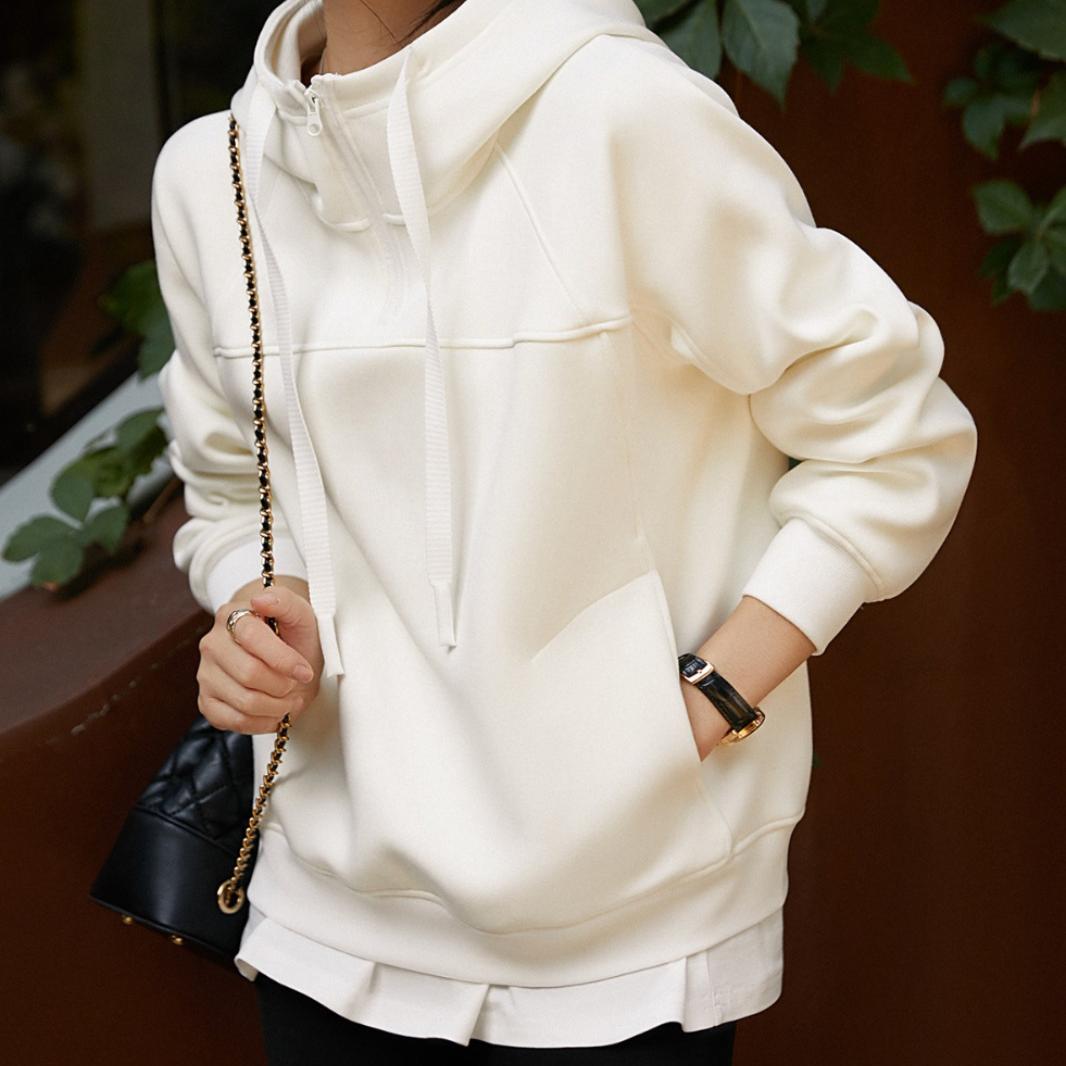 設計感純色立裁輪廓連帽衛衣