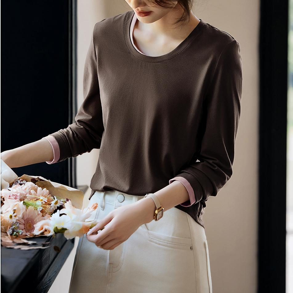 簡約修身顯瘦撞色假兩件T恤