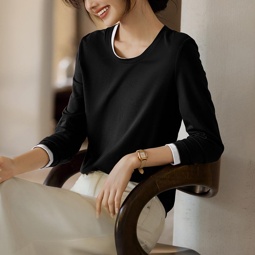 簡約修身顯瘦撞色假兩件T恤