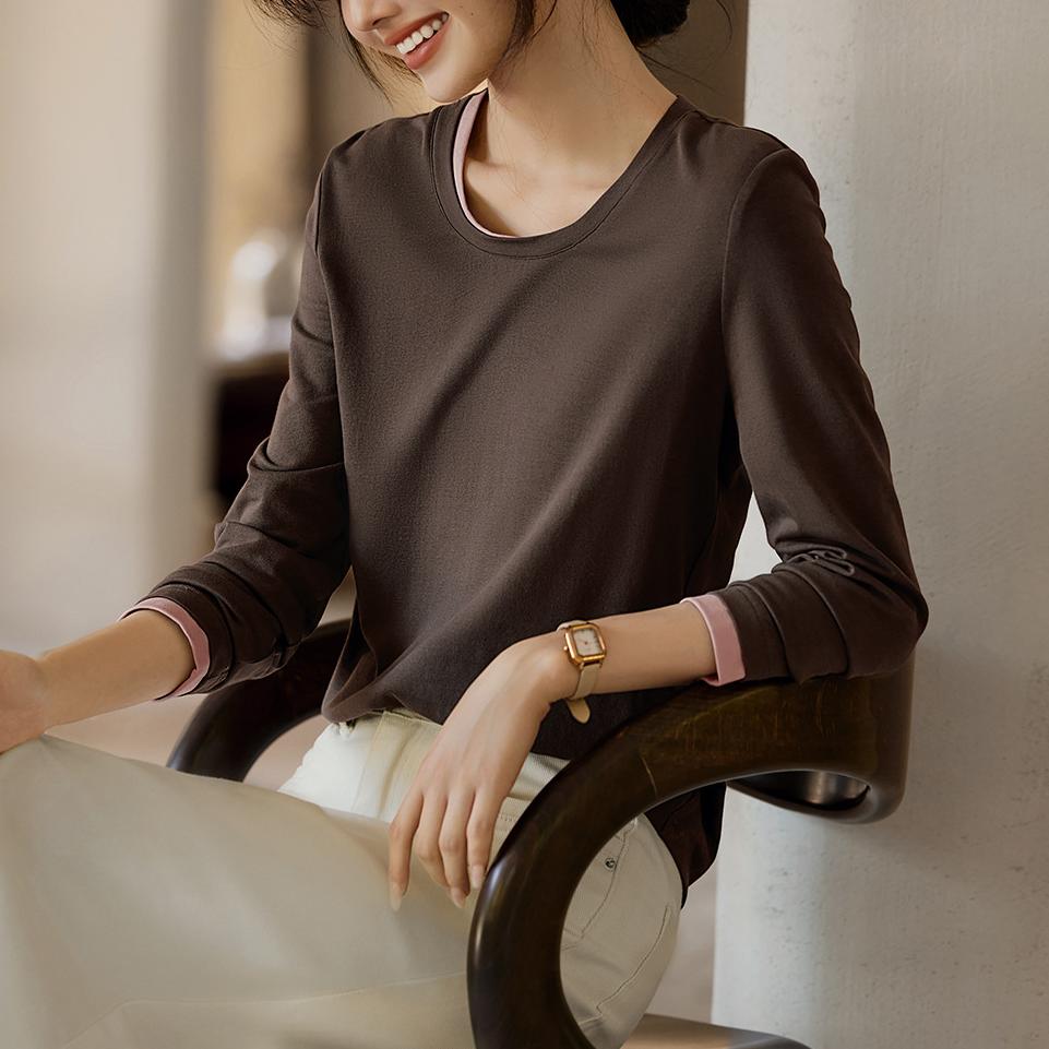 簡約修身顯瘦撞色假兩件T恤