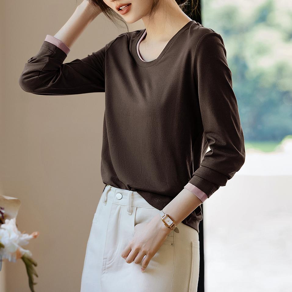 簡約修身顯瘦撞色假兩件T恤