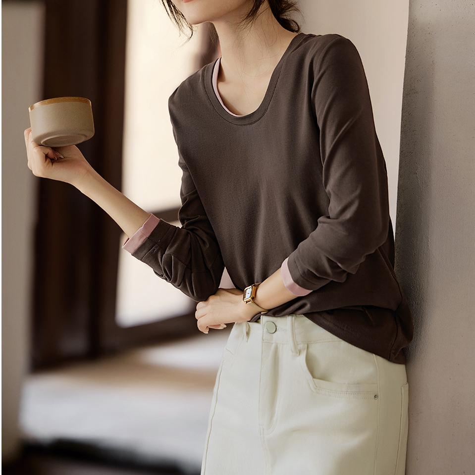 簡約修身顯瘦撞色假兩件T恤