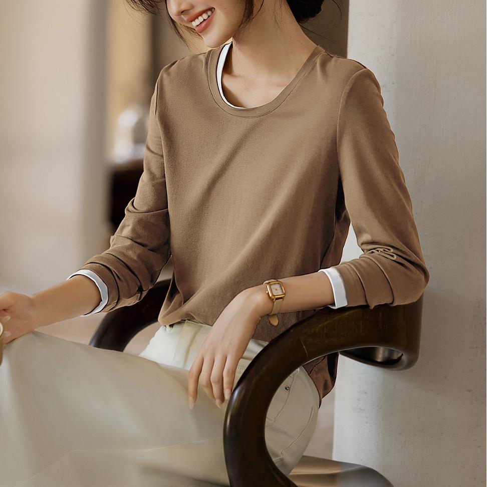 簡約修身顯瘦撞色假兩件T恤