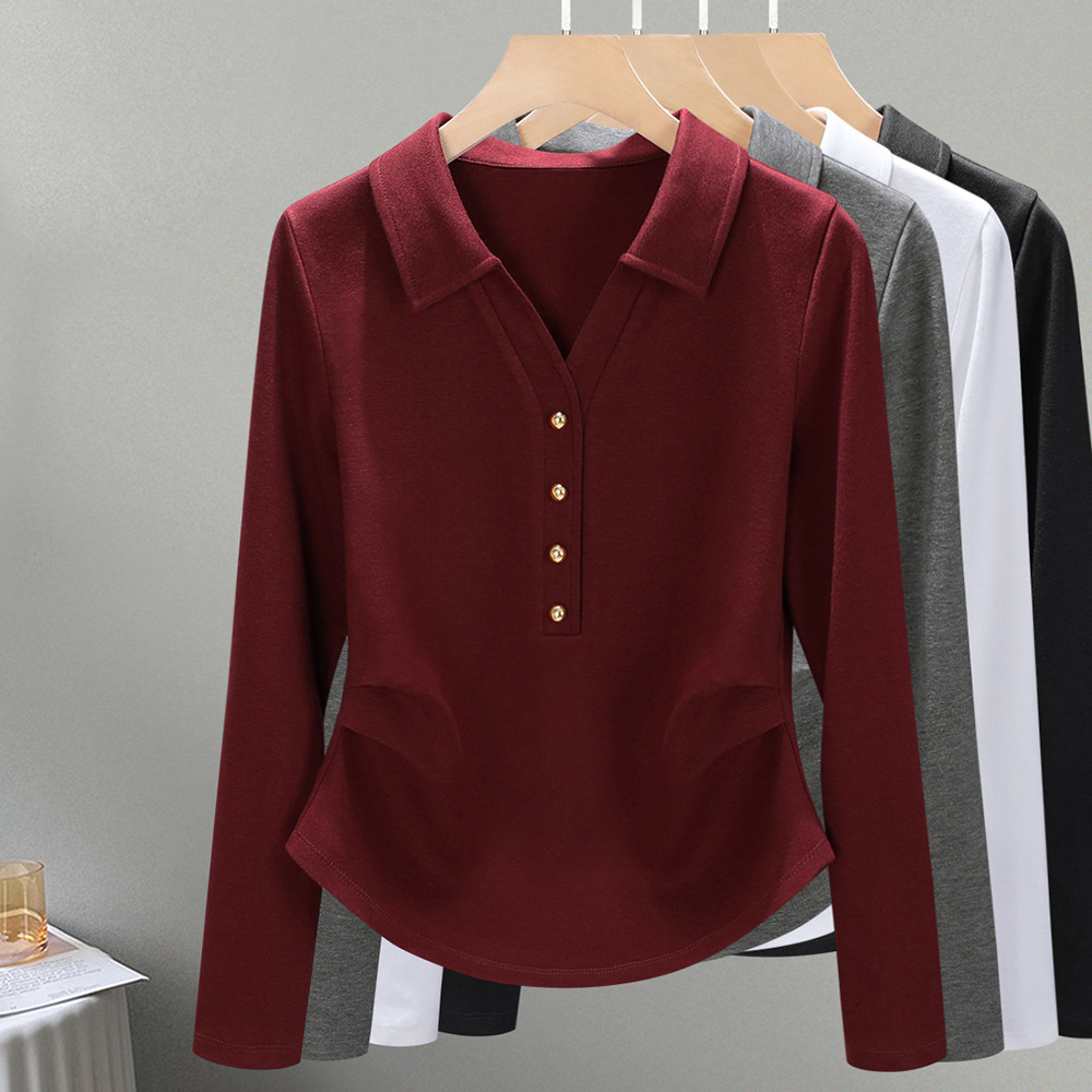 休閒修身顯瘦Polo領打底衫