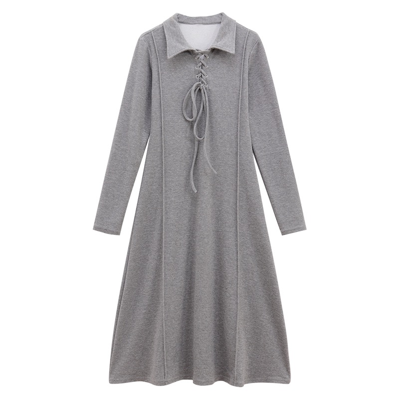 慵懶風顯瘦收腰長袖連身裙