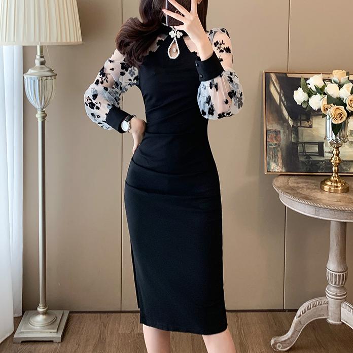 全新中式盤扣拼接國風洋裝