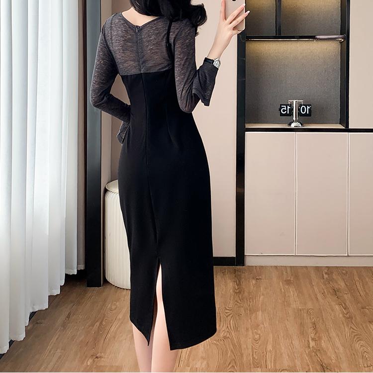 設計感假兩件拼接中長洋裝