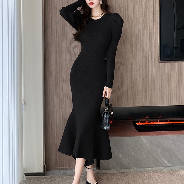 氣質修身內搭長袖針織連身裙