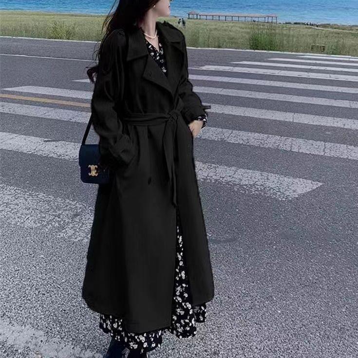 氣質純色收腰西裝翻領風衣外套