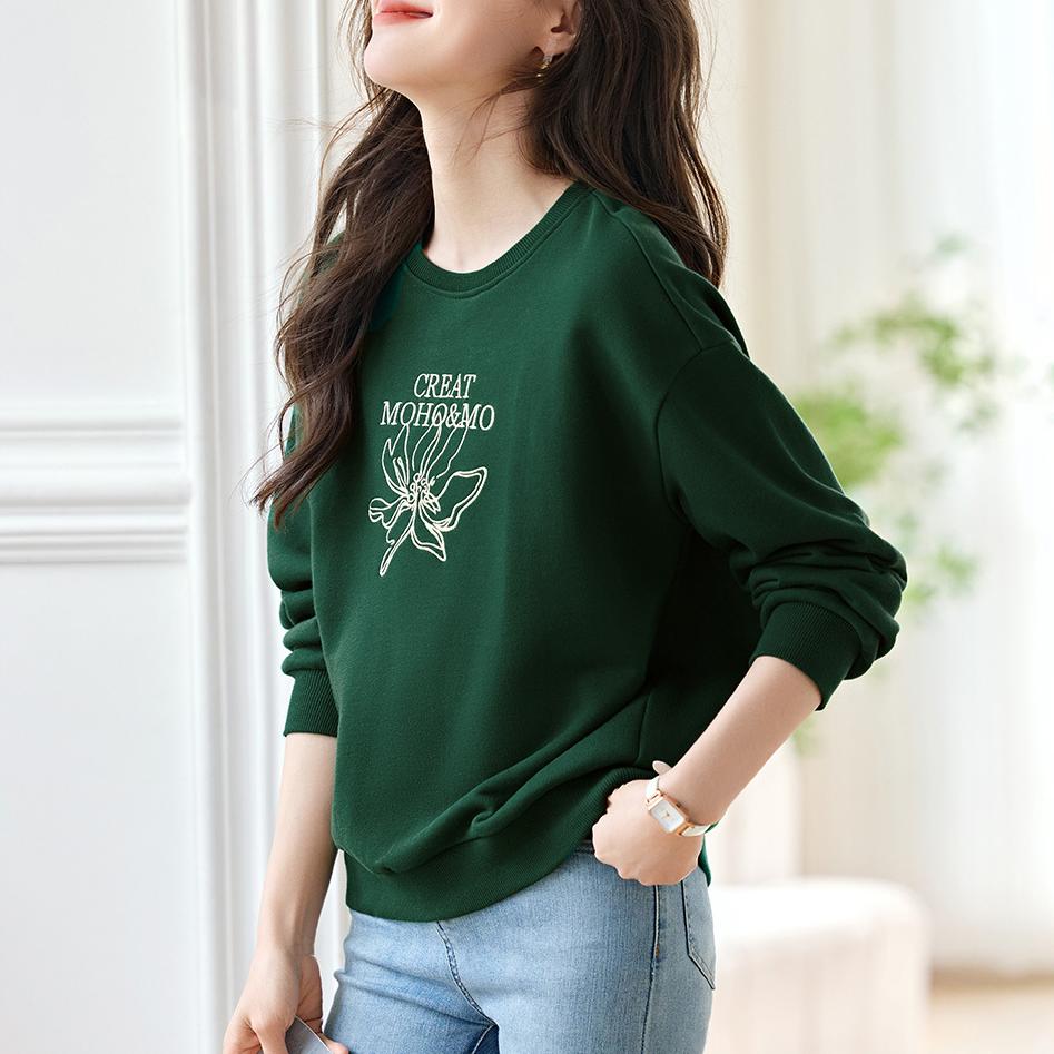 精緻刺繡圓領寬鬆衛衣