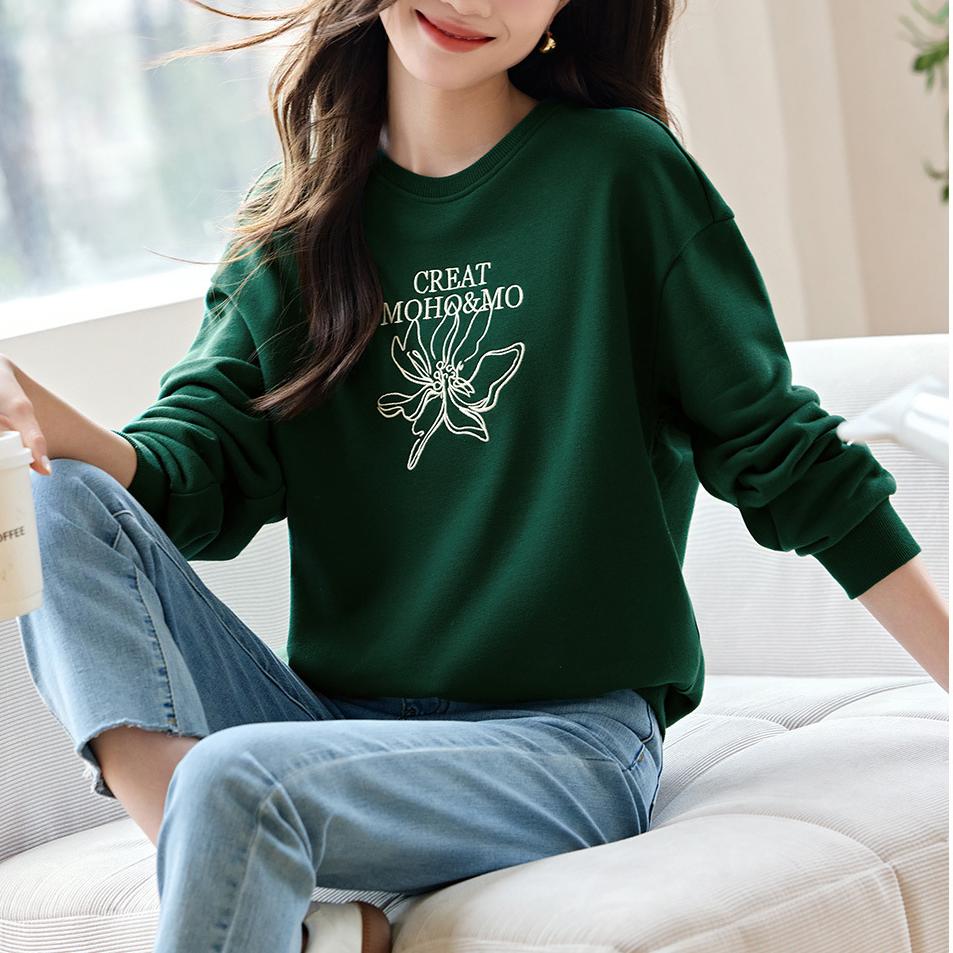 精緻刺繡圓領寬鬆衛衣