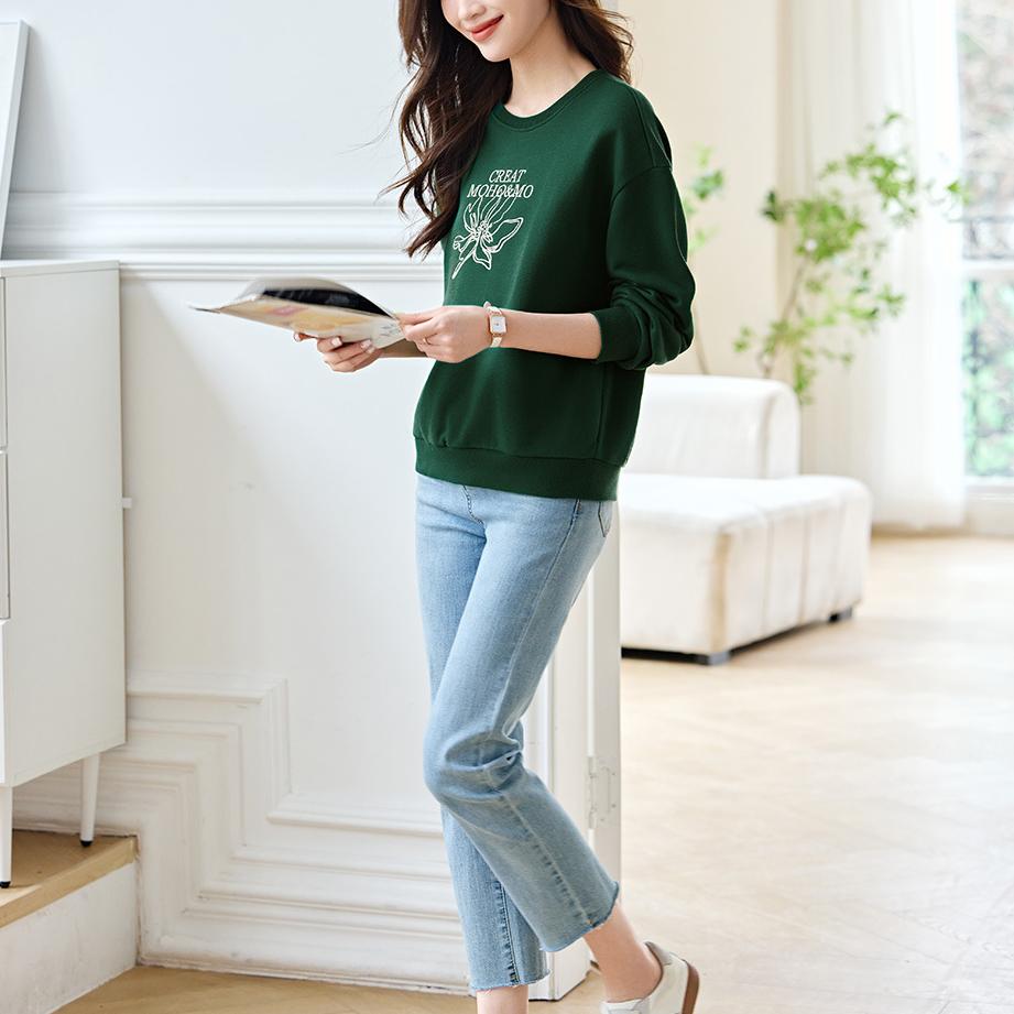 精緻刺繡圓領寬鬆衛衣