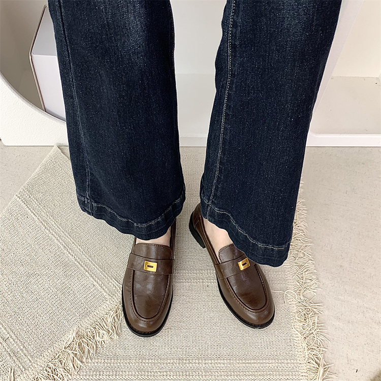 英倫風復古圓頭粗跟樂福鞋