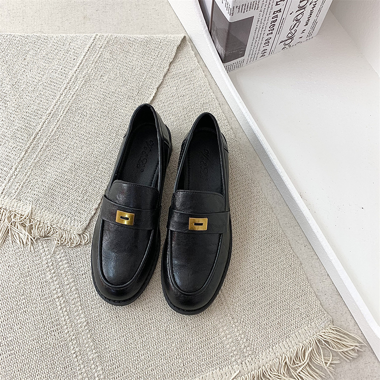 英倫風復古圓頭粗跟樂福鞋