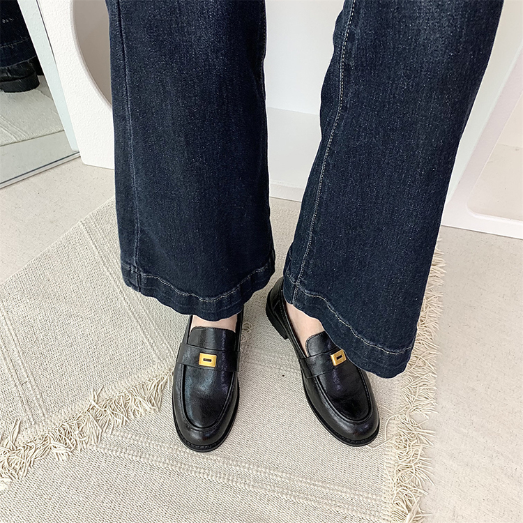 英倫風復古圓頭粗跟樂福鞋