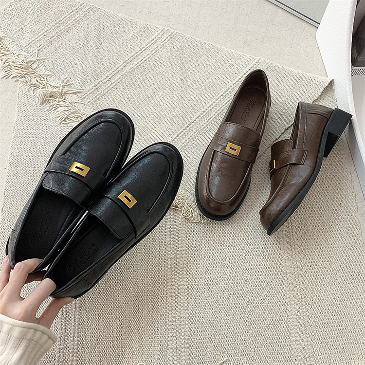 英倫風復古圓頭粗跟樂福鞋