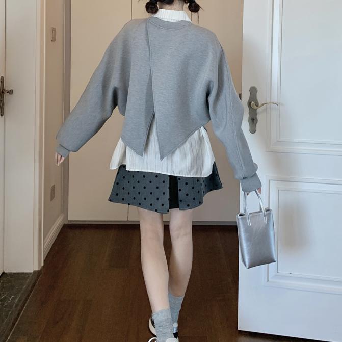 百搭疊穿衛衣襯衫波點半身裙三件套【單件訂購】