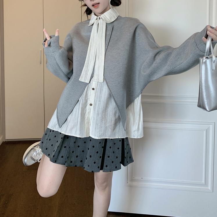 百搭疊穿衛衣襯衫波點半身裙三件套【單件訂購】