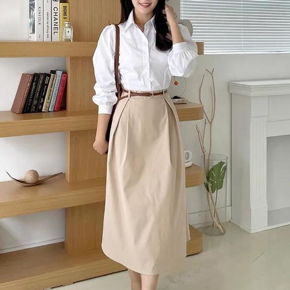 法式撞色拼接襯衫洋裝【搭配皮帶】