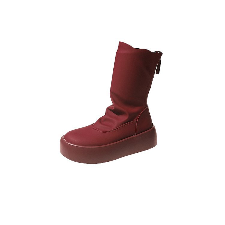 休閑純色防滑耐磨厚底馬丁靴