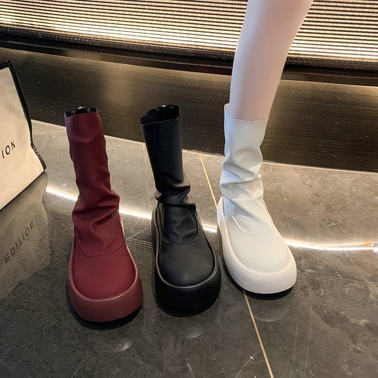 休閑純色防滑耐磨厚底馬丁靴