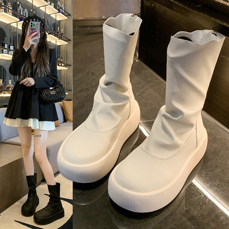 休閑純色防滑耐磨厚底馬丁靴