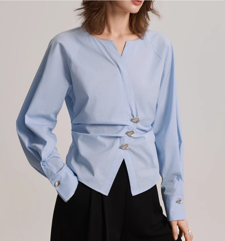 設計感開叉V領長袖襯衫