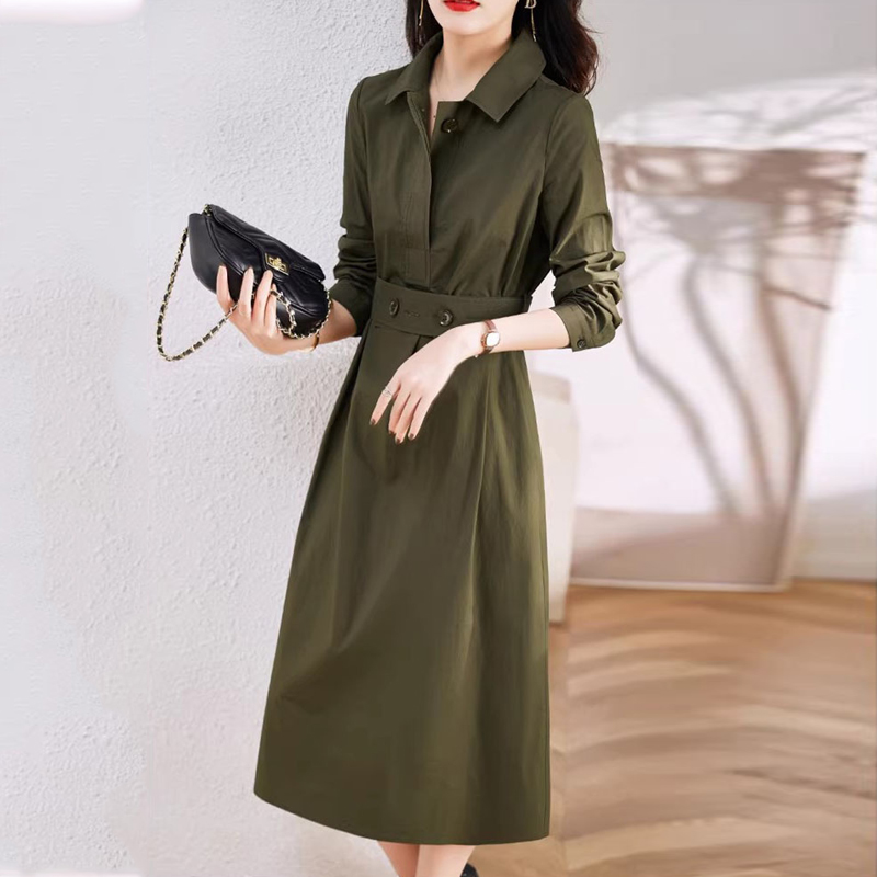 簡約純色長袖襯衫連身裙