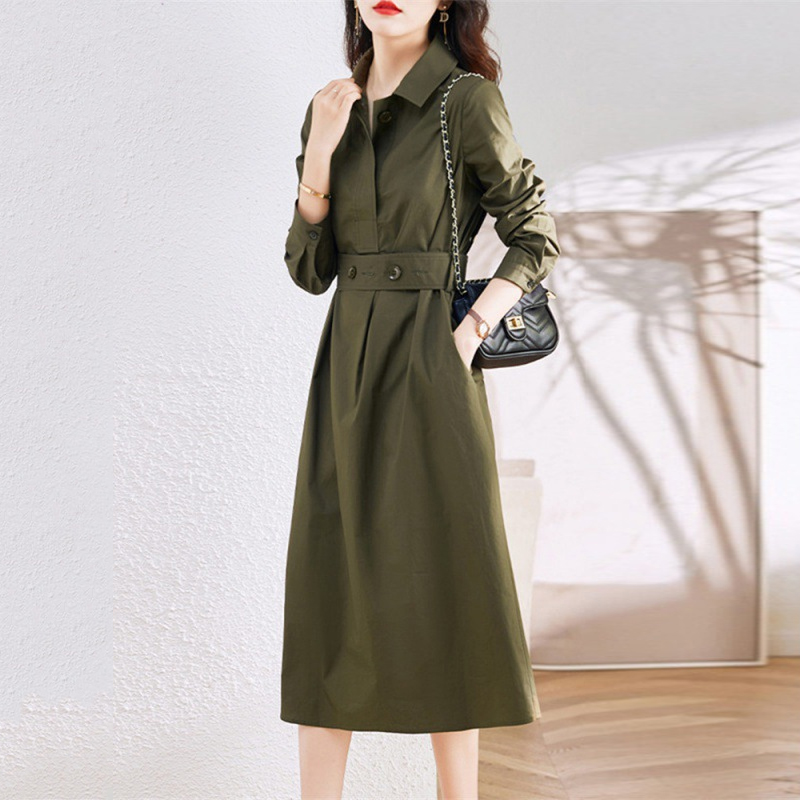 簡約純色長袖襯衫連身裙