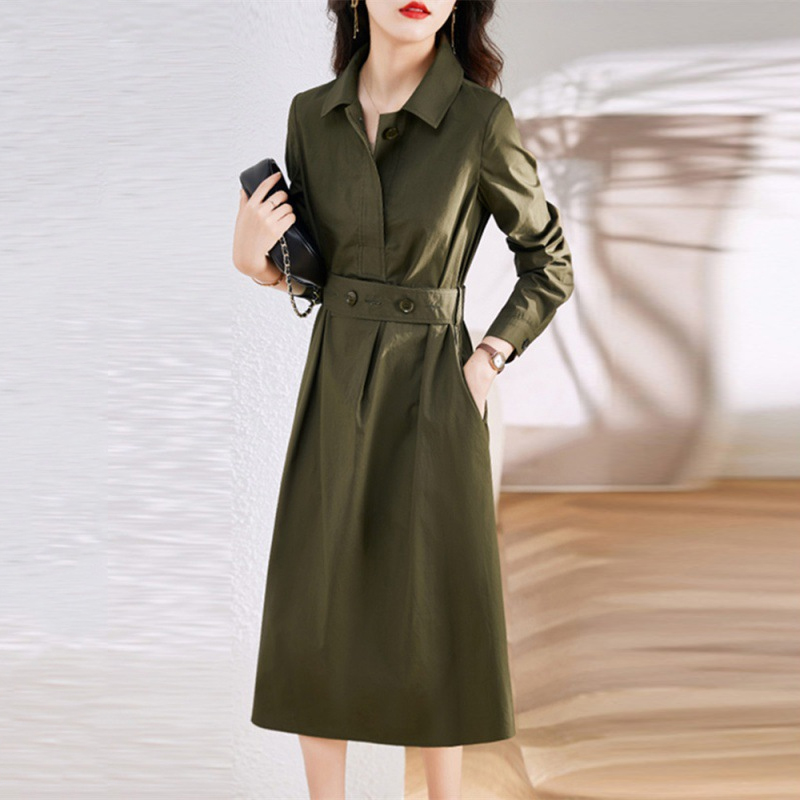 簡約純色長袖襯衫連身裙