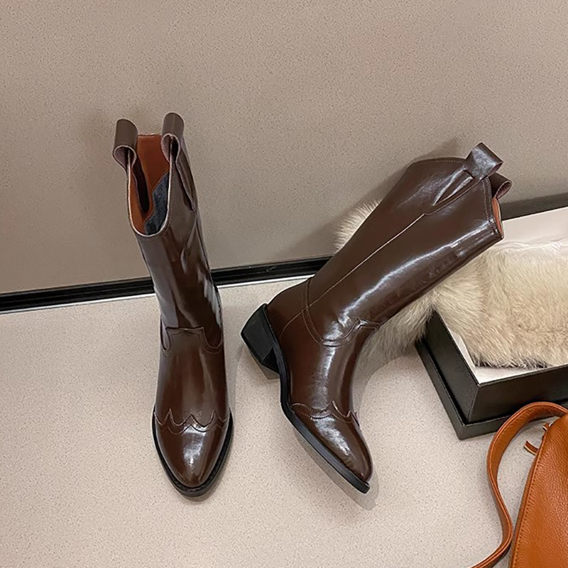 復古英倫風皮質V口中筒馬丁靴