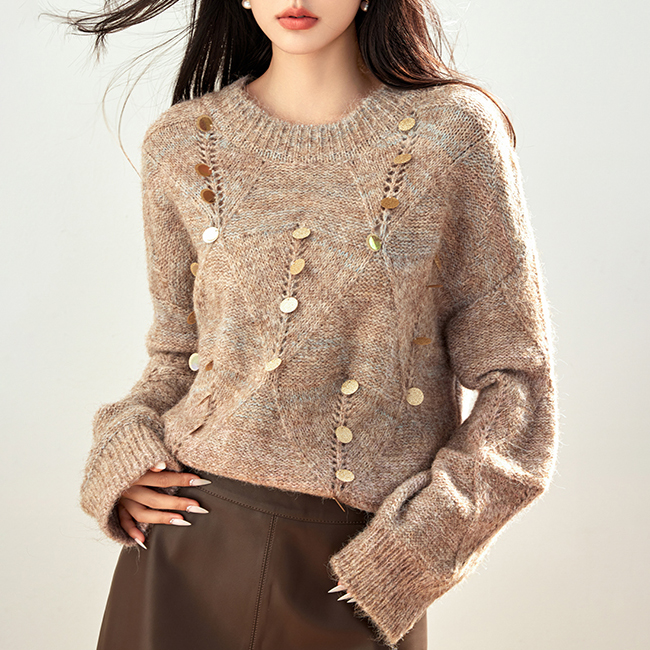 寬鬆重工亮片套頭針織衫毛衣