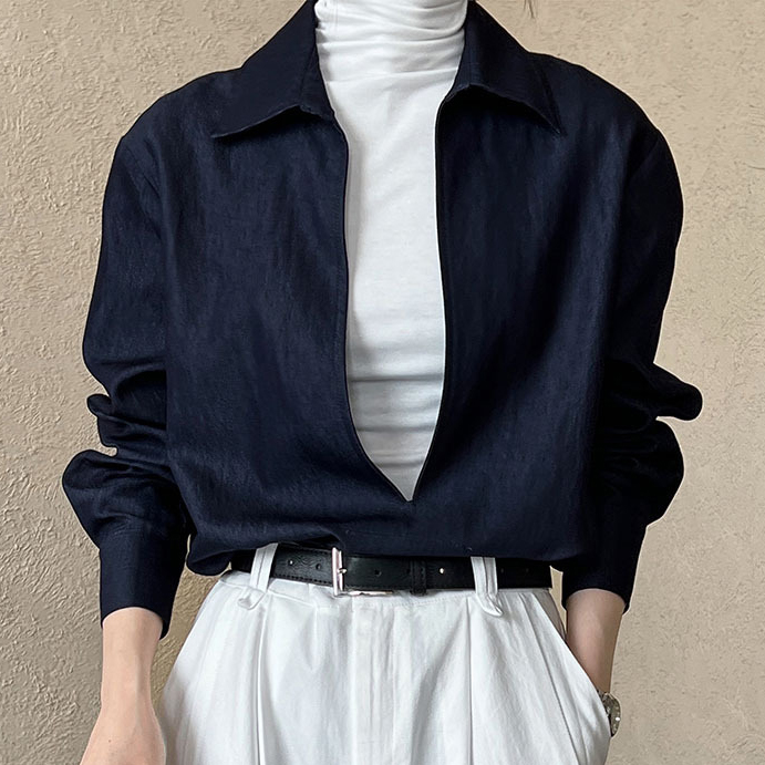 簡約休閒V領開口長袖牛仔襯衫外搭