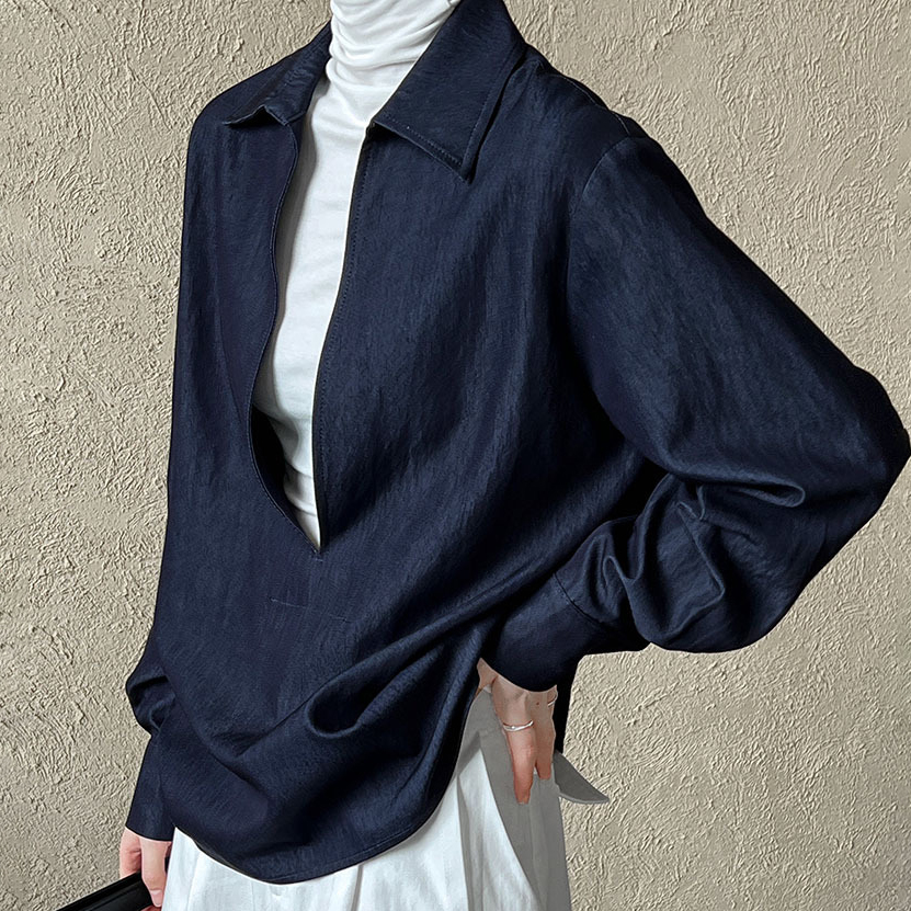 簡約休閒V領開口長袖牛仔襯衫外搭